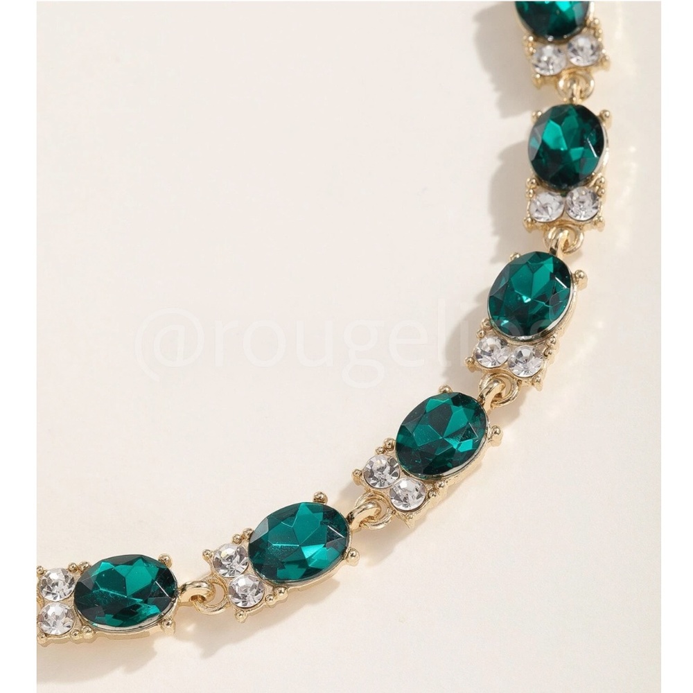Green Stone Rhinestone Embellished Gold Tone Bracelet - Picture 3 of 4